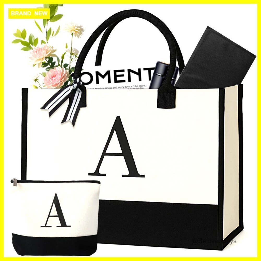 Personalized Canvas Tote Bag with Removable Base Board for Travel and Beach